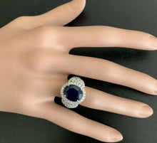 Load image into Gallery viewer, 7.25 Carats Exquisite Natural Blue Sapphire and Diamond 14K Solid White Gold Ring