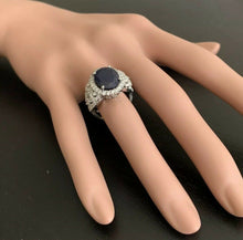 Load image into Gallery viewer, 7.25 Carats Exquisite Natural Blue Sapphire and Diamond 14K Solid White Gold Ring