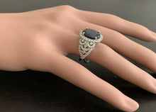 Load image into Gallery viewer, 7.25 Carats Exquisite Natural Blue Sapphire and Diamond 14K Solid White Gold Ring