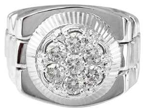 1.25 Carats Natural Diamond 14K Solid White Gold Men's Ring