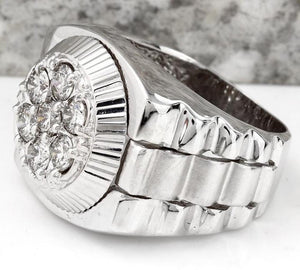 1.25 Carats Natural Diamond 14K Solid White Gold Men's Ring