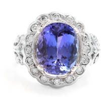 Load image into Gallery viewer, 6.50 Carats Natural Very Nice Looking Tanzanite and Diamond 14K Solid White Gold Ring