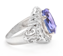 Load image into Gallery viewer, 6.50 Carats Natural Very Nice Looking Tanzanite and Diamond 14K Solid White Gold Ring