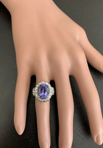 6.50 Carats Natural Very Nice Looking Tanzanite and Diamond 14K Solid White Gold Ring