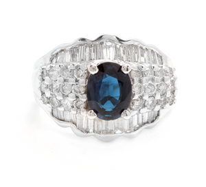 3.46 Carats Exquisite Natural Blue Sapphire and Diamond 18K Solid White Gold Ring
