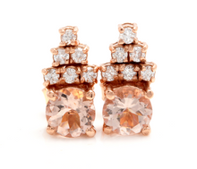 Load image into Gallery viewer, Exquisite 2.30 Carats Natural Morganite and Diamond 14K Solid Rose Gold Stud Earrings