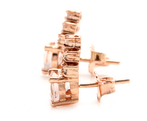 Exquisite 2.30 Carats Natural Morganite and Diamond 14K Solid Rose Gold Stud Earrings