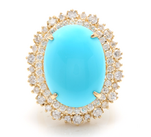 Load image into Gallery viewer, 13.00 Carats Impressive Natural Turquoise and Diamond 14K Yellow Gold Ring