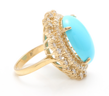 Load image into Gallery viewer, 13.00 Carats Impressive Natural Turquoise and Diamond 14K Yellow Gold Ring