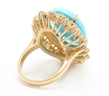 Load image into Gallery viewer, 13.00 Carats Impressive Natural Turquoise and Diamond 14K Yellow Gold Ring