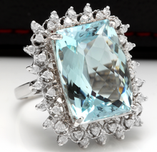 Load image into Gallery viewer, 14.80 Carats Natural Aquamarine and Diamond 14K Solid White Gold Ring