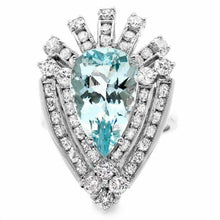 Load image into Gallery viewer, 7.20 Carats Natural Gorgeous Aquamarine and Diamond 14K Solid White Gold Ring