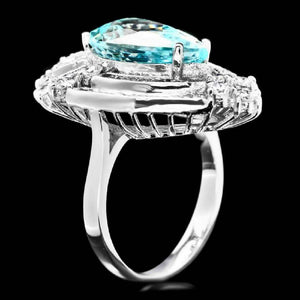 7.20 Carats Natural Gorgeous Aquamarine and Diamond 14K Solid White Gold Ring