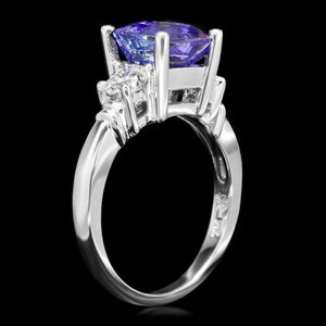 3.40 Carats Natural Tanzanite and Diamond 14K Solid White Gold Ring