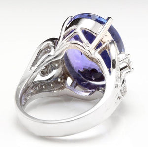 13.20 Carats Natural Very Nice Looking Tanzanite and Diamond 14K Solid White Gold Ring