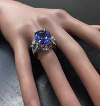 Load image into Gallery viewer, 13.20 Carats Natural Very Nice Looking Tanzanite and Diamond 14K Solid White Gold Ring