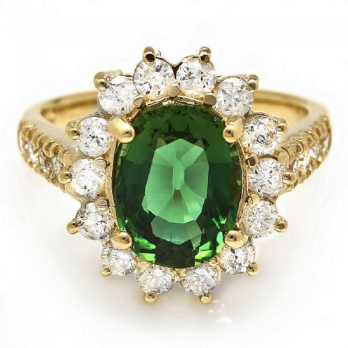 3.60 Carats Natural Very Nice Looking Green Tourmaline and Diamond 14K Solid Yellow Gold Ring