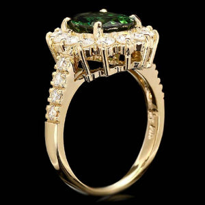 3.60 Carats Natural Very Nice Looking Green Tourmaline and Diamond 14K Solid Yellow Gold Ring