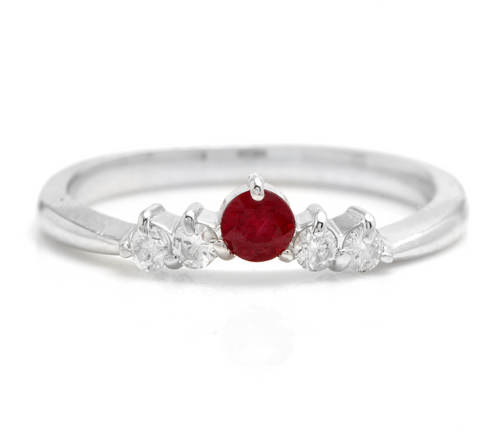 Impressive Natural Untreated Ruby and Natural Diamond 14K White Gold Ring