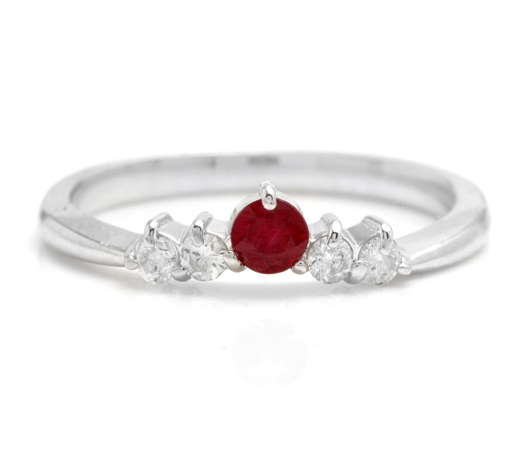 Impressive Natural Untreated Ruby and Natural Diamond 14K White Gold Ring