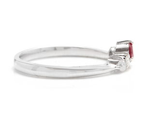 Impressive Natural Untreated Ruby and Natural Diamond 14K White Gold Ring