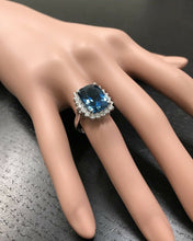 Load image into Gallery viewer, 13.00Carats Natural Impressive London Blue Topaz and Diamond 14K White Gold Ring