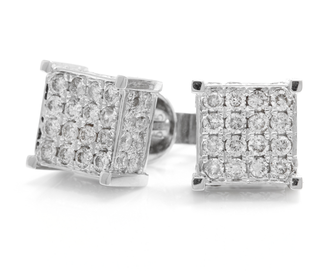 Exquisite 1.40 Carats Natural Diamond 14K Solid White Gold Stud Earrings