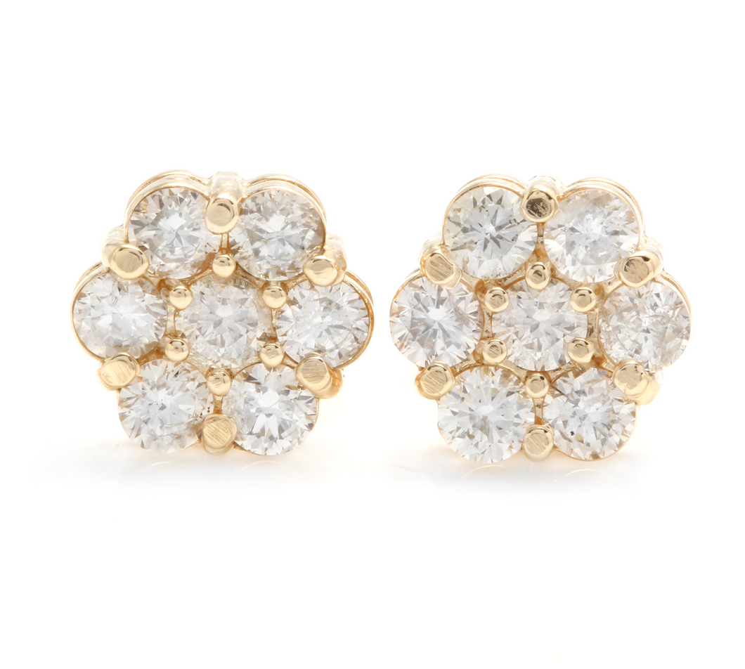 Exquisite 1.00 Carats Natural Diamond 14K Solid Yellow Gold Stud Earrings