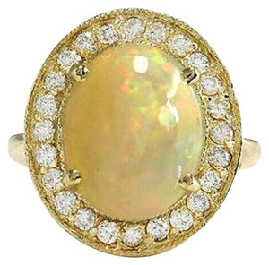 5.10 Carats Natural Impressive Ethiopian Opal and Diamond 14K Solid Yellow Gold Ring