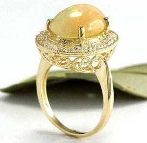 5.10 Carats Natural Impressive Ethiopian Opal and Diamond 14K Solid Yellow Gold Ring