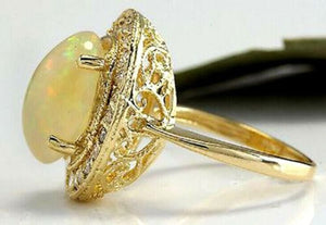 5.10 Carats Natural Impressive Ethiopian Opal and Diamond 14K Solid Yellow Gold Ring