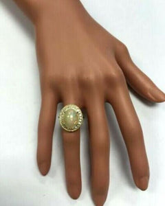 5.10 Carats Natural Impressive Ethiopian Opal and Diamond 14K Solid Yellow Gold Ring