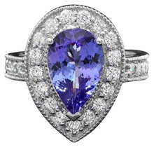 Load image into Gallery viewer, 3.70 Carats Natural Tanzanite and Diamond 14K Solid White Gold Ring