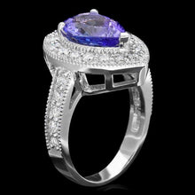 Load image into Gallery viewer, 3.70 Carats Natural Tanzanite and Diamond 14K Solid White Gold Ring