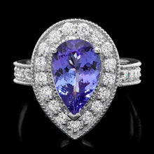 Load image into Gallery viewer, 3.70 Carats Natural Tanzanite and Diamond 14K Solid White Gold Ring