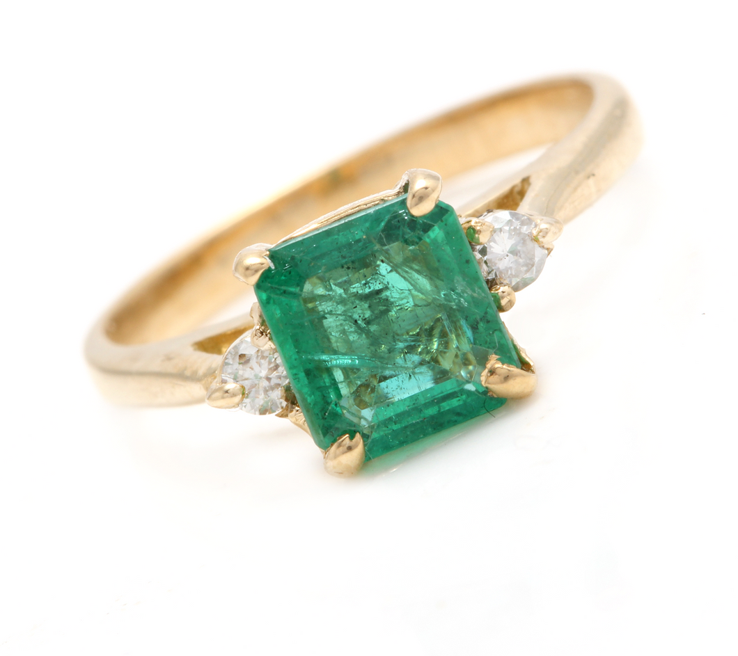 1.08 Carats Natural Emerald and Diamond 14K Solid Yellow Gold Ring