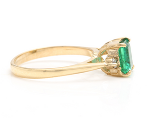 1.08 Carats Natural Emerald and Diamond 14K Solid Yellow Gold Ring