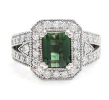 Load image into Gallery viewer, 4.90 Carats Natural Very Nice Looking Green Tourmaline and Diamond 18K Solid White Gold Ring