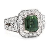 Load image into Gallery viewer, 4.90 Carats Natural Very Nice Looking Green Tourmaline and Diamond 18K Solid White Gold Ring