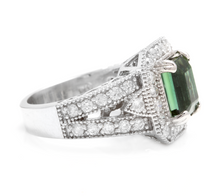 Load image into Gallery viewer, 4.90 Carats Natural Very Nice Looking Green Tourmaline and Diamond 18K Solid White Gold Ring