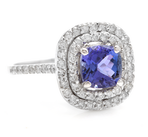 2.60 Carats Natural Very Nice Looking Tanzanite and Diamond 14K Solid White Gold Ring