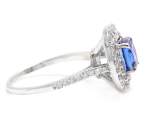 2.60 Carats Natural Very Nice Looking Tanzanite and Diamond 14K Solid White Gold Ring