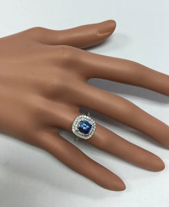 2.60 Carats Natural Very Nice Looking Tanzanite and Diamond 14K Solid White Gold Ring