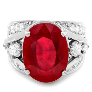 13.10 Carats Impressive Natural Red Ruby and Diamond 14K White Gold Ring
