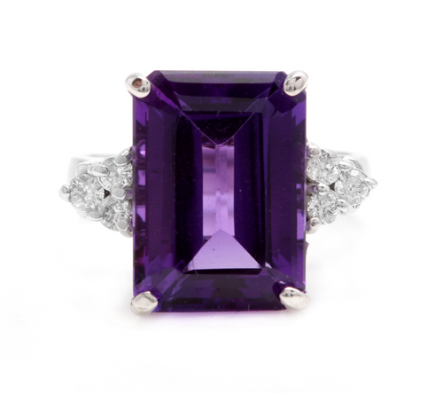 8.35 Carats Natural Impressive Amethyst and Diamond 14K White Gold Ring