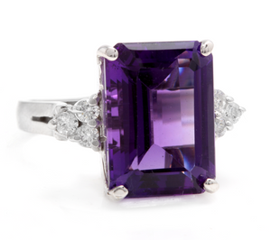 8.35 Carats Natural Impressive Amethyst and Diamond 14K White Gold Ring