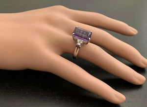 8.35 Carats Natural Impressive Amethyst and Diamond 14K White Gold Ring