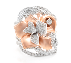 2.50Ct Splendid Natural Diamond 14K Solid Two-Tone Gold Flower Ring