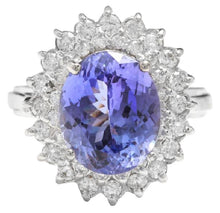 Load image into Gallery viewer, 6.35 Carats Natural Very Nice Looking Tanzanite and Diamond 14K Solid White Gold Ring