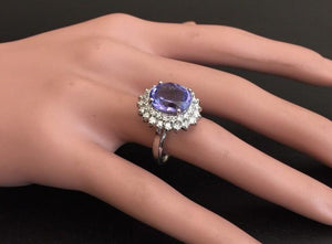 6.35 Carats Natural Very Nice Looking Tanzanite and Diamond 14K Solid White Gold Ring